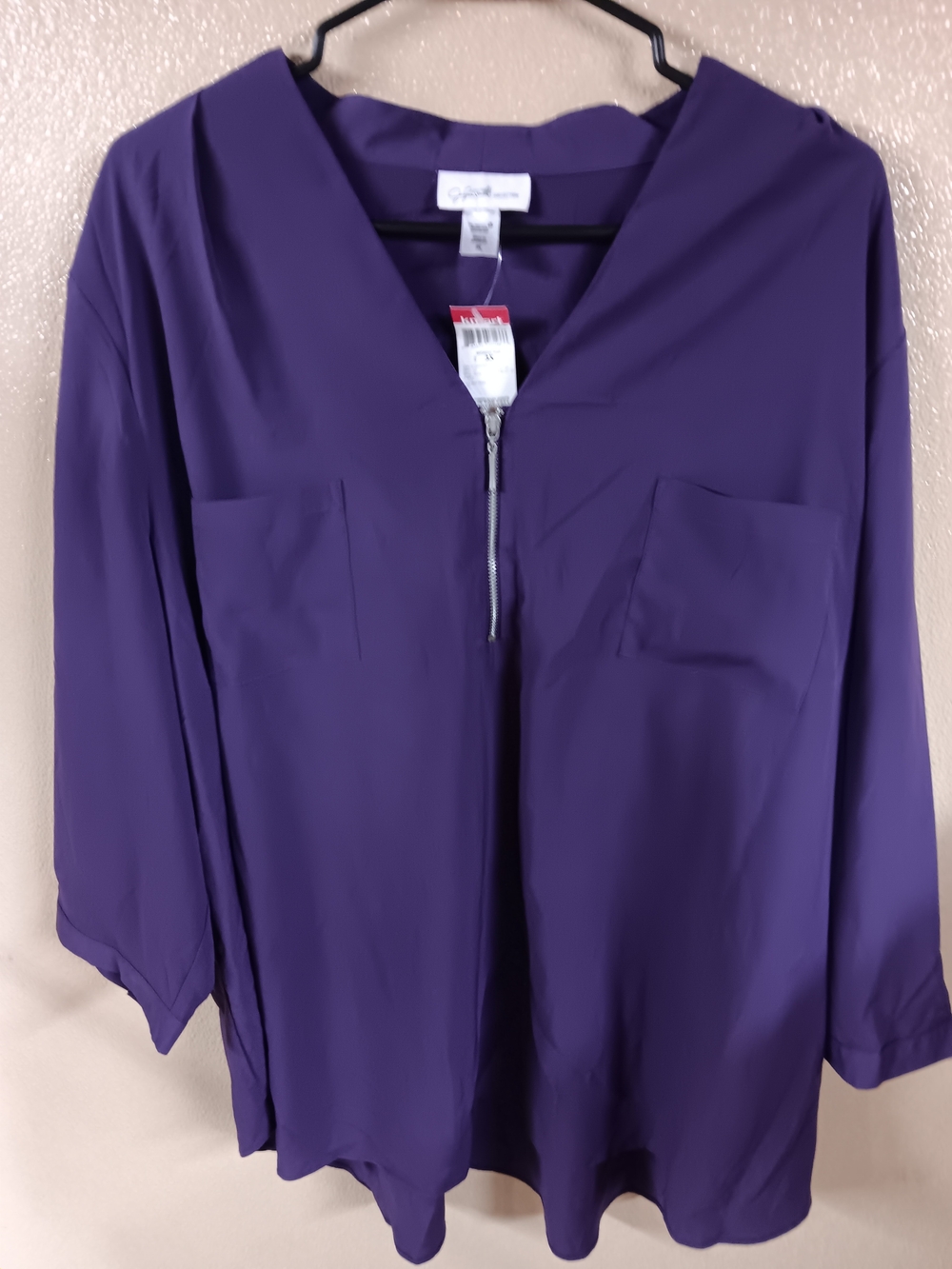 Charming Jacylyn Smith Deep Purple Zip-Front Tunic Top
